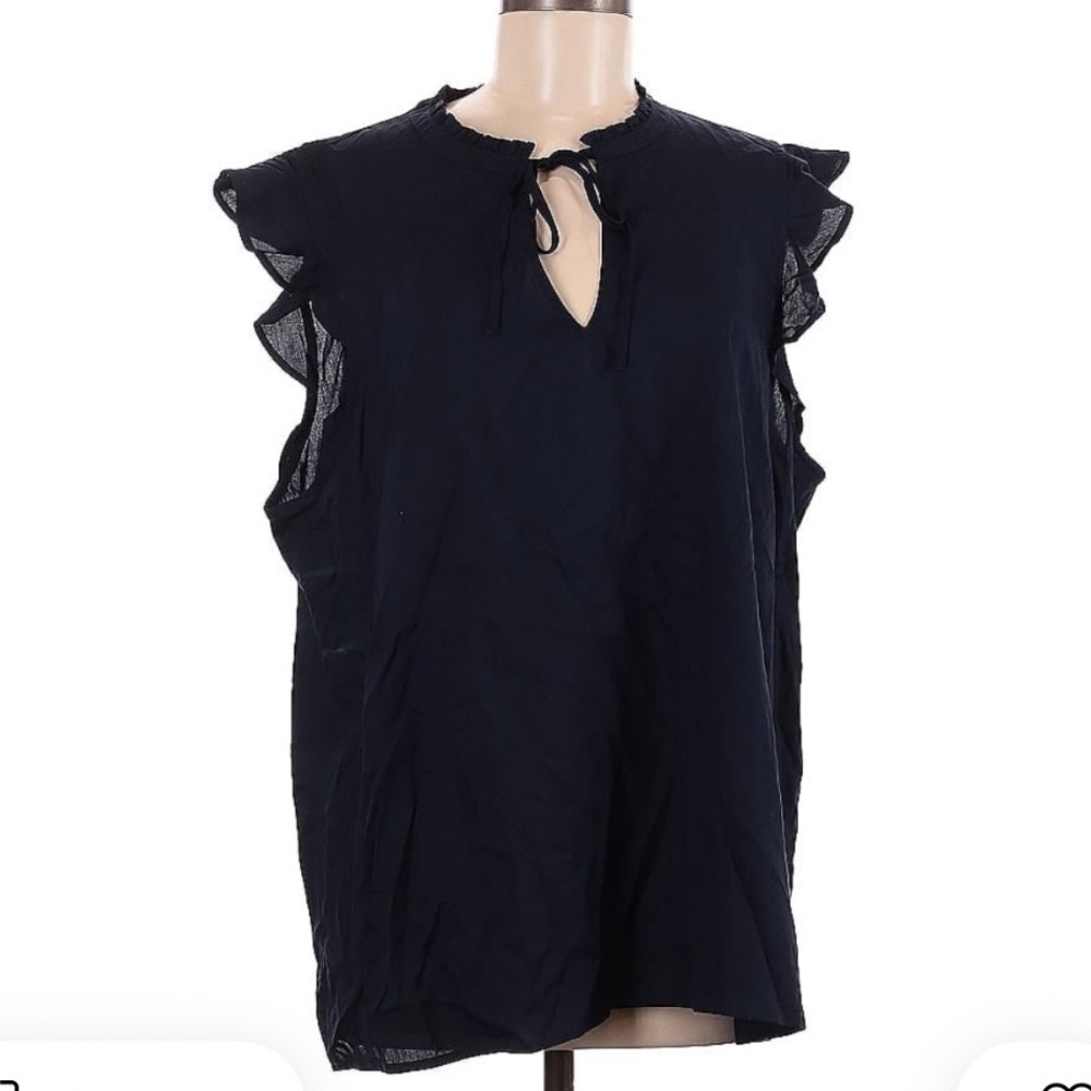 Tommy Hilfiger sleeveless blouse flutter‎ sleeve navy blue preppy